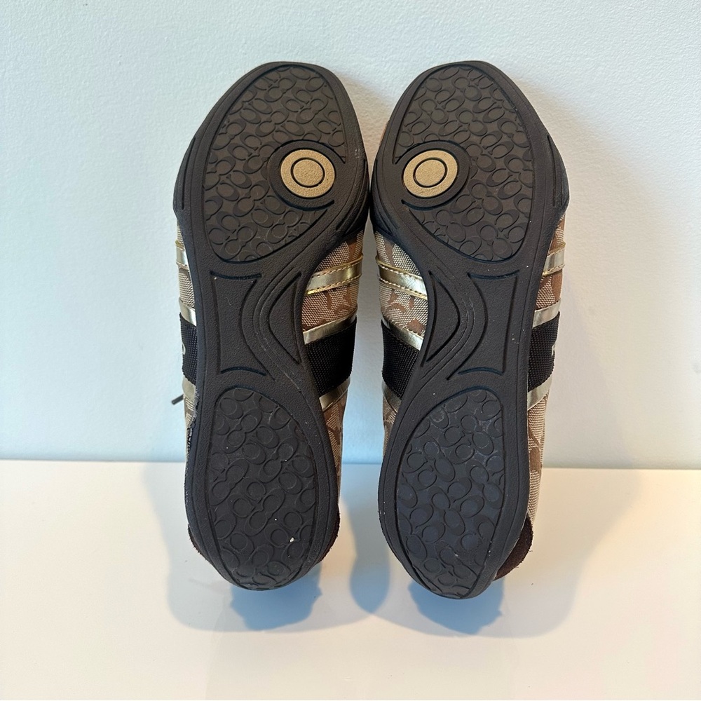 LIKE NEW Coach Women's Brown and Gold suede signature logo sneakers, Size 8 - Picture 11 of 12